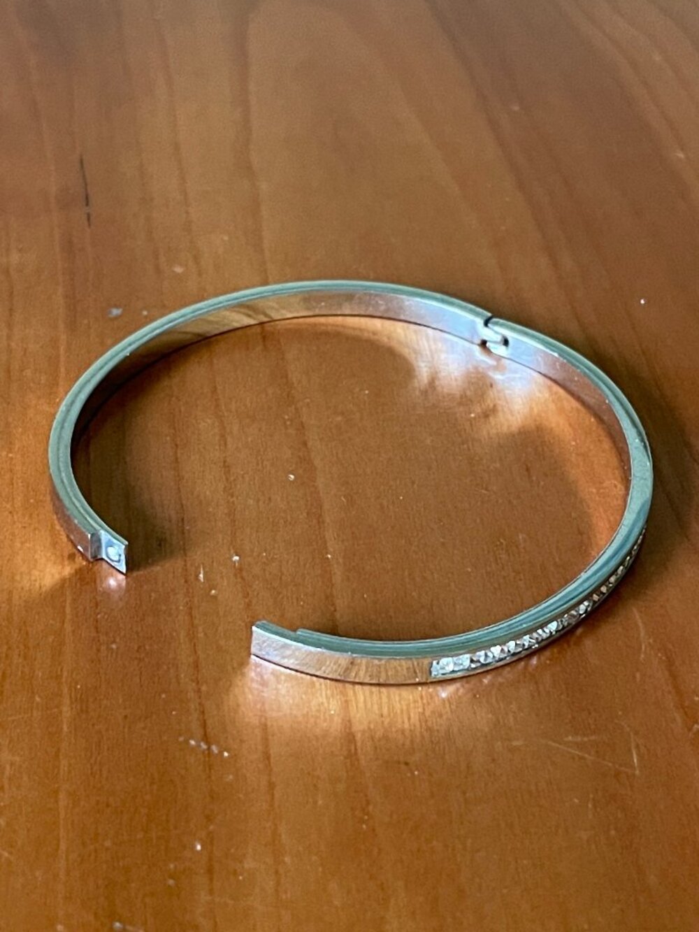 Slim Metal "Rhinestone" Bangle Bracelet W/ Hinge and Clasp